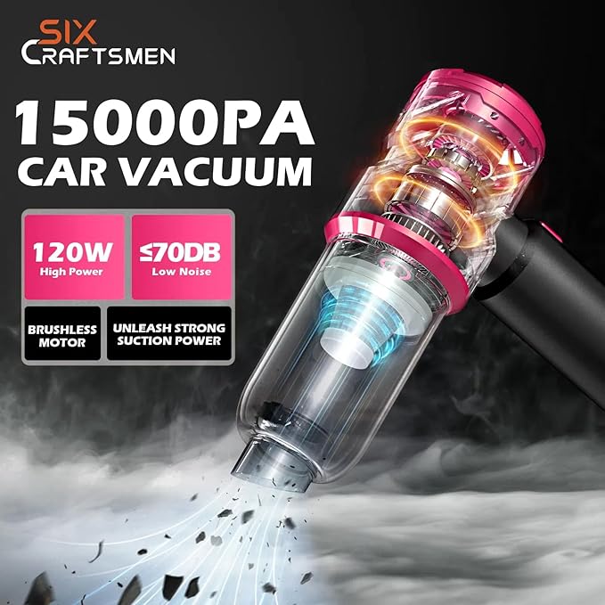 SIX CRAFTSMEN Cordless Rechargeable Mini Vacuum, 4-in-1 Car Vacuum Cleaner