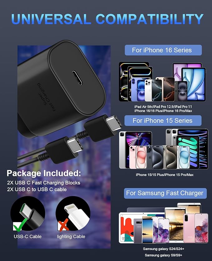Phone 17 16 15 Charger Fast Charging,30W USB C Phone 17 16 15 Pro Max Charger Block &10FT Long Type C Cable Cord for i.Phone 17/Air/17 Pro/17 Pro Max/16/16 Plus/16 Pro/16 Pro Max/15/15 Pro Max,Black