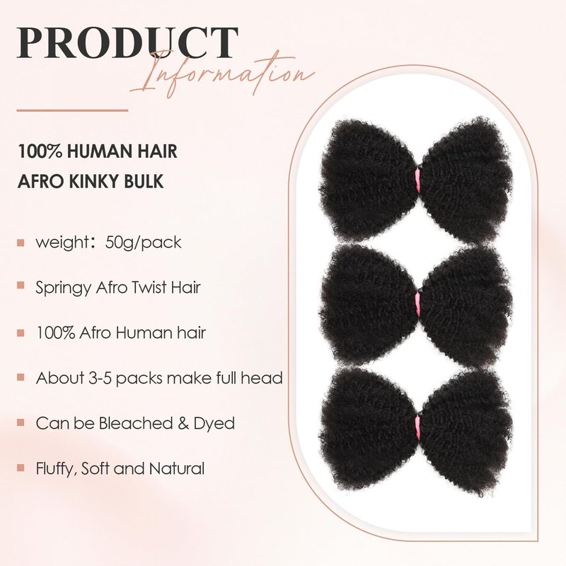 Teresa Springy Afro Twist Human Hair for Braids and Dreadlocks, Natural and Soft pre Fluffed Spring Twist Hair Can be Dyed and Bleached (12 Inch, 50g/Pack)