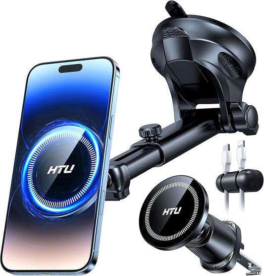 HTU 【Military-Grade】 for MagSafe Car Mount【Upgraded Strongest Suction】 Magnetic Phone Holder Cell Stand for Dashboard Windshield Vent,Truck Cradle for iPhone 17 Pro Max 16 15 14 13 12 Tesla, Black