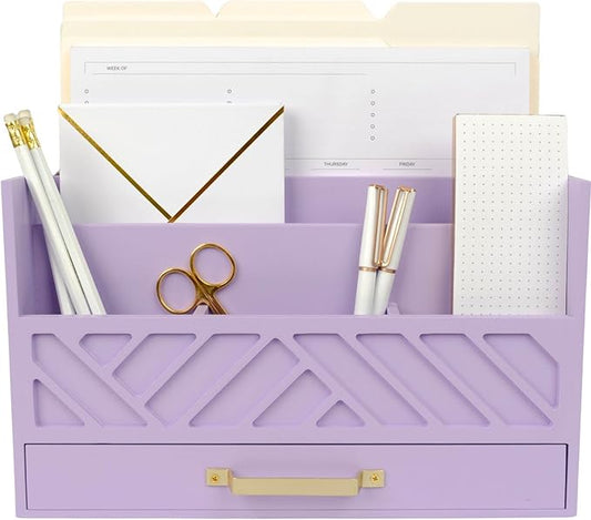 BLU MONACO | Wooden Mail Organizer Countertop with Drawer | Tabletop Organizer with Drawers for Desk | Mail Sorter Organizer Countertop Letter Paper Holder