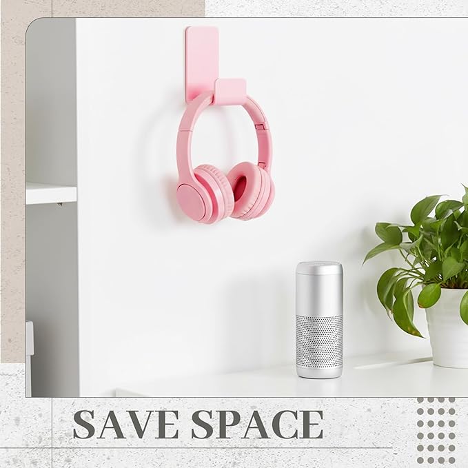 Weewooday 4 Pieces Headphone Hanger Headset Stand Holder Adhesive Wall Mount Headphone Hook for Desk Acrylic Gaming Earphones Hanger with Glues for Earphone Controller(Pink)