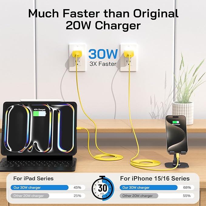30W USB C i Phone 17 16 15 Charger Fast Charging, 2PACK Wall Charger for iPhone 16 15 Pro Max Charger Cord 10FT Fast Type C Block for iPhone 17 Pro Max/17 Air/16/15 Plus/15 Pro Max,i Pad Pro, Yellow