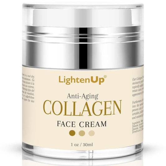 Lighten-Up Collagen Cream for Face - 1 fl oz / 30 ml - Antiaging, Fine Lines and Neck, Moisturizing and Hydrating Creams, Age Spots, with Hyaluronic Acid, for Women and Men