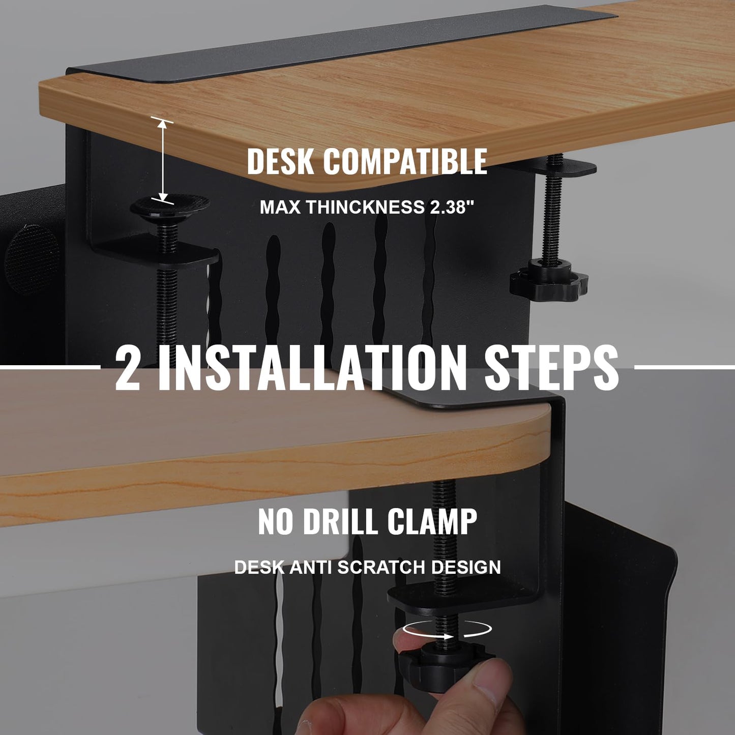osseph 2 Tier Desk Side Storage Organizer, Under Desk Laptop Holder, No Drill Hanging Desks Caddy for Office & Home, Clamp On Desk Shelf for Tablet, Files, Accessories, Load 30Lbs