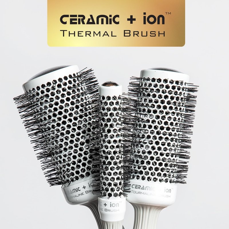 Olivia Garden Ceramic + Ion Round Thermal Hair Brush - Not Electrical - Professional Blowout Brush for Normal to Thick Hair - 1.75"-Diameter Barrel - White and Grey - CI-45
