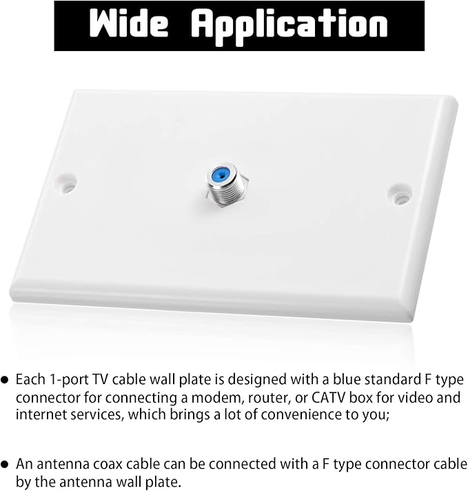 Weewooday 16 Pcs 1-Port TV Cable Wall Plate with F Connector Coax Wall Plate Video Jack Single Gang (Blue)