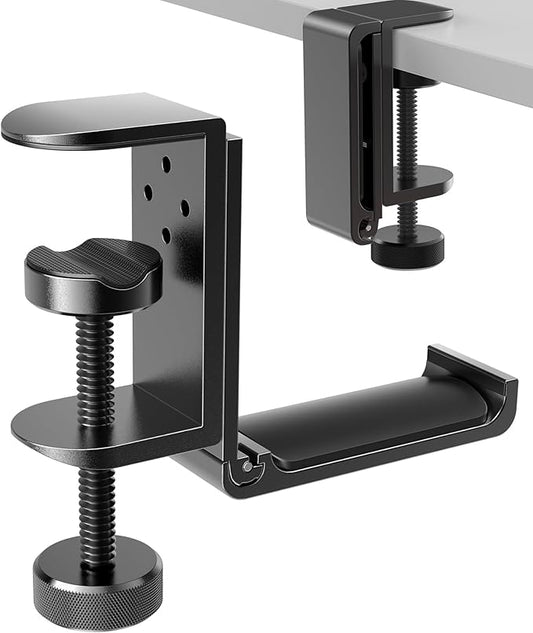 APPHOME New Foldable Headphone Stand Hanger Holder Aluminum Headset Soundbar Stand Clamp Hook Under Desk Space Save Mount, Universal Fit Gaming Headphones, Black