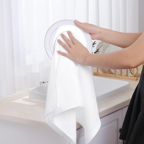 Homaxy 100% Cotton Waffle Weave Dish Towels - Ultra Soft & Absorbent | 13 x 28 Inches, 24-Pack, White