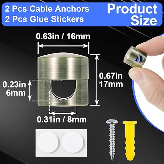 SmallCat 2 Sets Charger Holders for Cords, Antique Copper Color Adjustable Cable Anchor Holders, Adhesive Metal Cord Clips, Cable Management Wire Organizers for Desk, Office, Nightstand