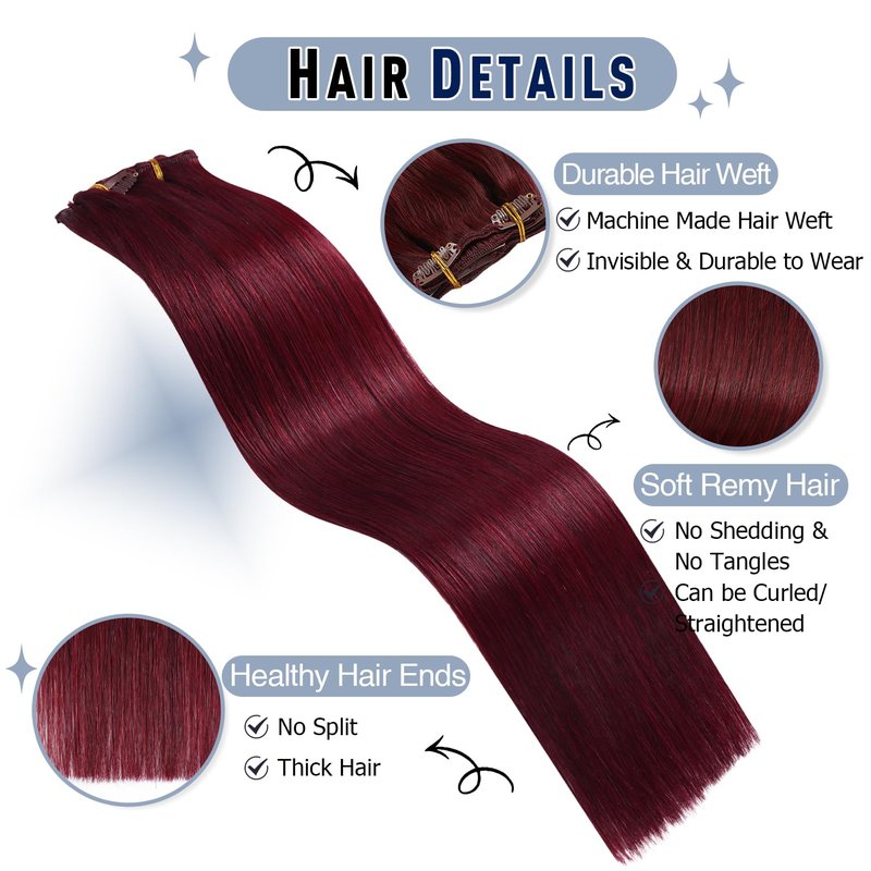 Sunya Clip in Hair Extensions Real Human Hair 7 Pcs Human Hair Clip in Extensions 14 Inch Straight Double Weft Remy Human Hair Extensions Clip ins for Women #99J Burgundy 70G