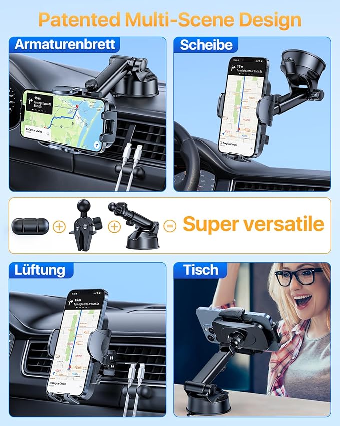 [Military-Grade Anti-Shake & 360° Rotatable Suction] 2026 Upgraded Car Phone Holder Mount【90+LBS Safest Strongest & Patent Certs】Dashboard Windshield Vent for iPhone 17 16 Pro Max Samsung,Dark Gray