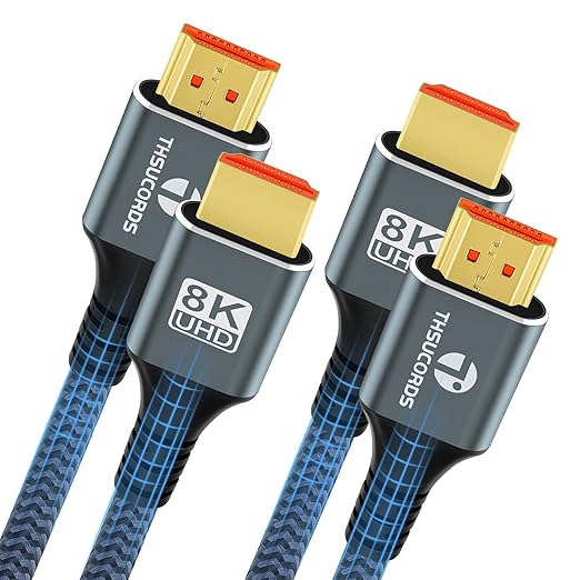 Thsucords 8K 4K HDMI Cable 10FT, High Speed Braided HDMI to HDMI 2.1 Cord Supports 8K@60Hz, 4K@120Hz 144Hz 48Gbps Compatible with Roku TV/PS5/HDTV/Blu-ray
