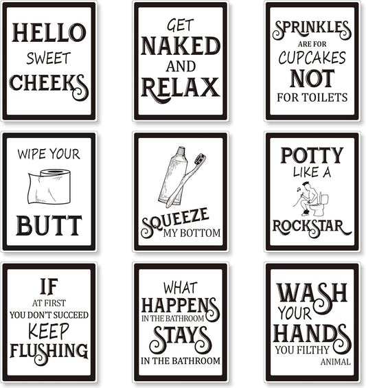 Zonon Bathroom Wall Decor - Funny Vintage Signs & Quotes Art Prints | Unframed 9-Piece Set