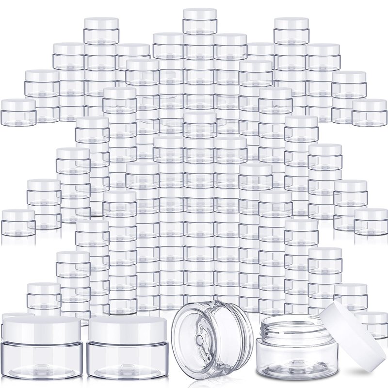 SATINIOR 100 Pcs Plastic Jars with Lids Small Containers Lids Wide Mouth Small Plastic Containers for Lotion Cream Rhinestones Body Butters Travel Storage (2 oz,White)