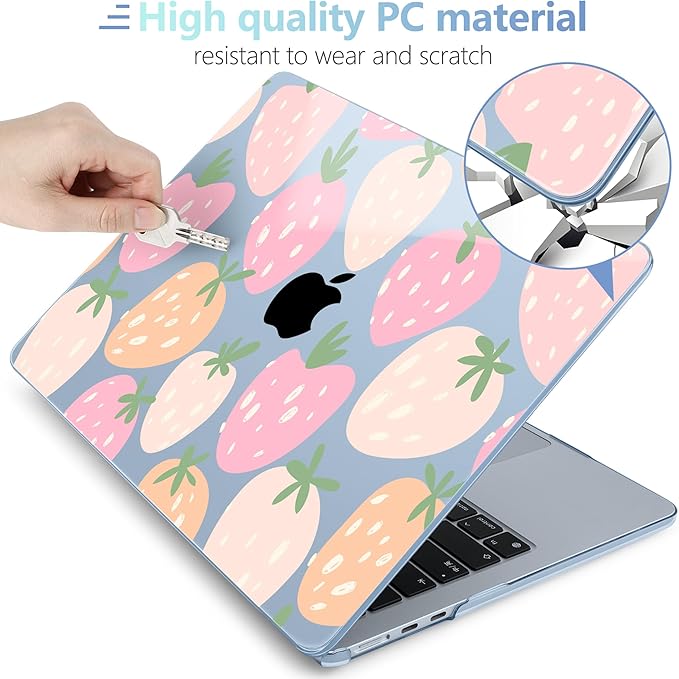 MEEgoodo for M5/M4/M3/M2 MacBook Air 15 inch Case 2026 2025 2024 2023, Case Fit Model (A3448/A3241/A3114/A2941) for MacBook Air 15.3 inch, Cute Drawn Strawberries