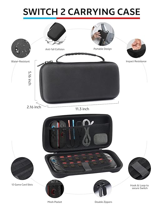 Accessories Bundle for Nintendo Switch 2, 16-in-1: Carrying Case, 2 Screen Protectors, Steering Wheel, Grip for Joycon Controller, Dockable Console Protective Cover Shell, etc. 2025 Switch2 Game Kit