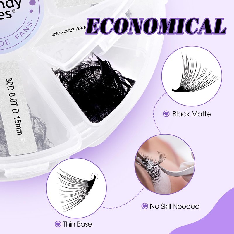 Wendy Lashes Premade Fans, 500PCS Professional Volume Eyelash Extensions,9-16mm Mixed Lengths, D Curl, Black Matte, Thin Base, Easy to Apply, Natural Soft Look