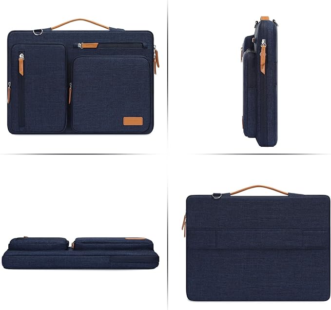 MOSISO 360 Protective Laptop Shoulder Bag,15-15.6 inch Computer Bags Compatible with MacBook Pro 16 inch, HP, Dell, Lenovo, Asus Notebook,Side Open Messenger Bag with 4 Zipper Pockets, Navy Blue