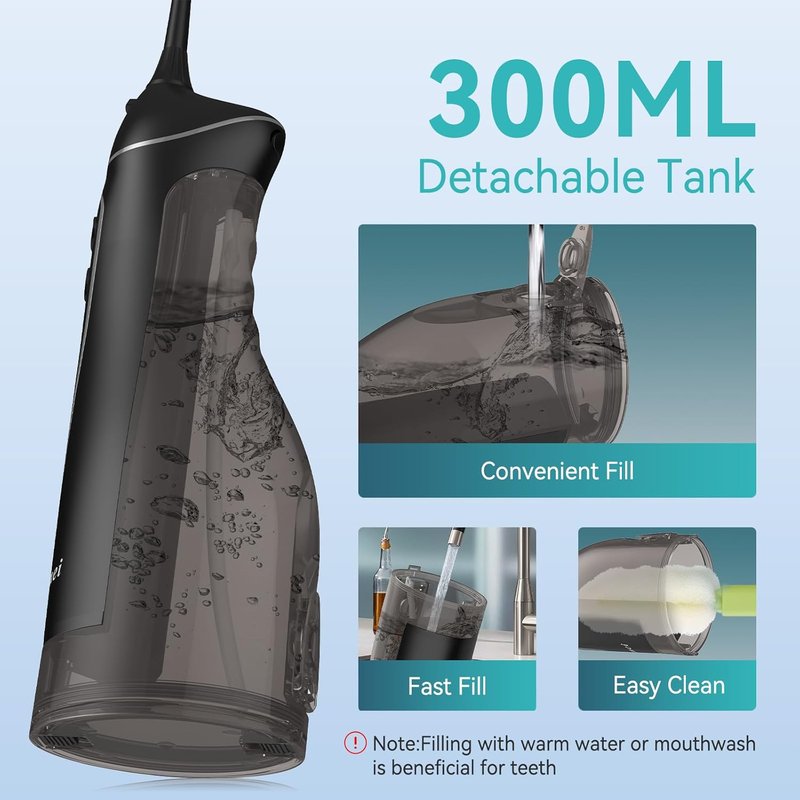 Portable Electric Water Flosser - 300ML Cordless Oral Irrigator with 4 Modes for Deep Cleaning | Waterproof Rechargeable for Home & Travel