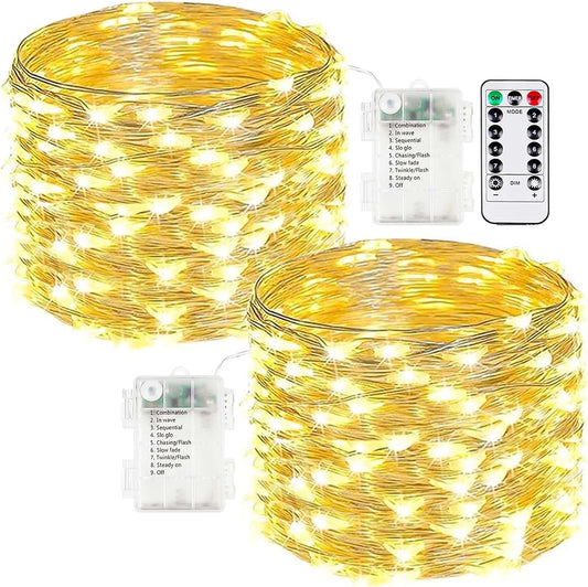 Skiennix 33FT 100 LED Fairy Lights - Waterproof Battery Operated String Lights with Remote & Timer | Warm White