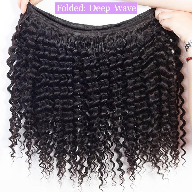 Deep Wave Human Hair Bundles 18 Inch Deep Wave Bundles 100% Unprocessed Brazilian Virgin Hair 1 Bundle Curly Bundles Hair Extensions Real Human Hair Wavy Quick Weave Bundle Natural Black