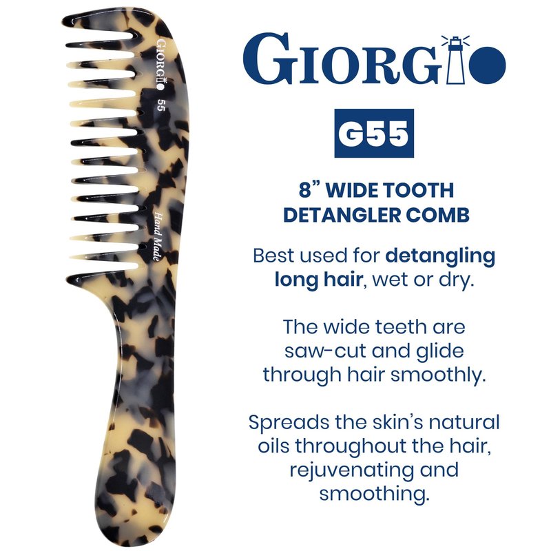 Giorgio G55 TW Wide Tooth Comb for Wet Hair Detangling Comb, Hair Comb for Thin to Medium Thickness Hair Detangler, Hair Combs for Women, Handmade Large Tooth Comb Rake Comb Saw-Cut and Hand Polished