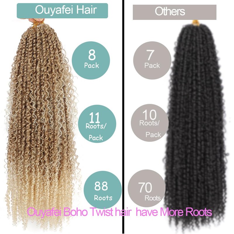 Boho Style Passion Twist Hair 22inch Long Pre-Twisted Crochet Goddess Passion Twist Hair 8Pack Pre Looped Curly Crochet Hair Bohemian Ombre Brown Blonde New Passion Twist Crochet Hair for WomenT27/613