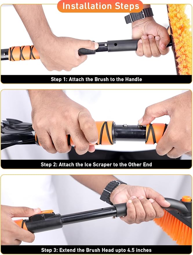 EcoNour 36" Extendable Snow Brush and Ice Scraper | 3-in-1 Telescopic Snow Removal Brush with 360Â° Rotating Head for Car Windshield | Ice Scraper for SUV, Truck, and Car | Winter Car Accessories