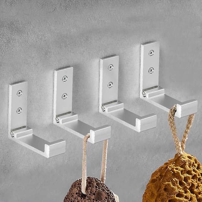 Latomex Folding Coat Hooks, Wall Hooks for Hanging Aluminum Alloy Cloth Hanger Coat Hanger Headphones Holder Headset Wall Hanger Hook- Pack of 4 (Silver)