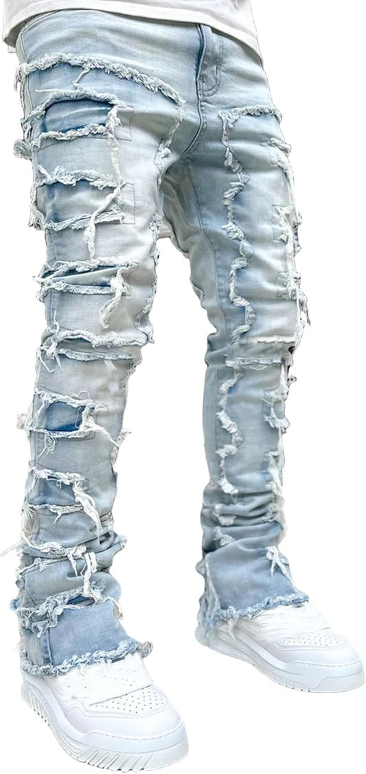 Men's Ripped Distressed Slim Fit Denim Jeans - Straight Leg Style | Cool Casual Look