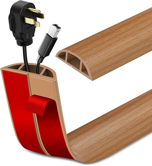 Floor Cord Cover Self Adhesive Cord Hider Floor Extension Cord Covers for Floor Power Cord Protector Cable Management Prevent Cable Trips Cable Cavity 0.51" W x 0.31" H (Light Brown Wood, 20Ft)