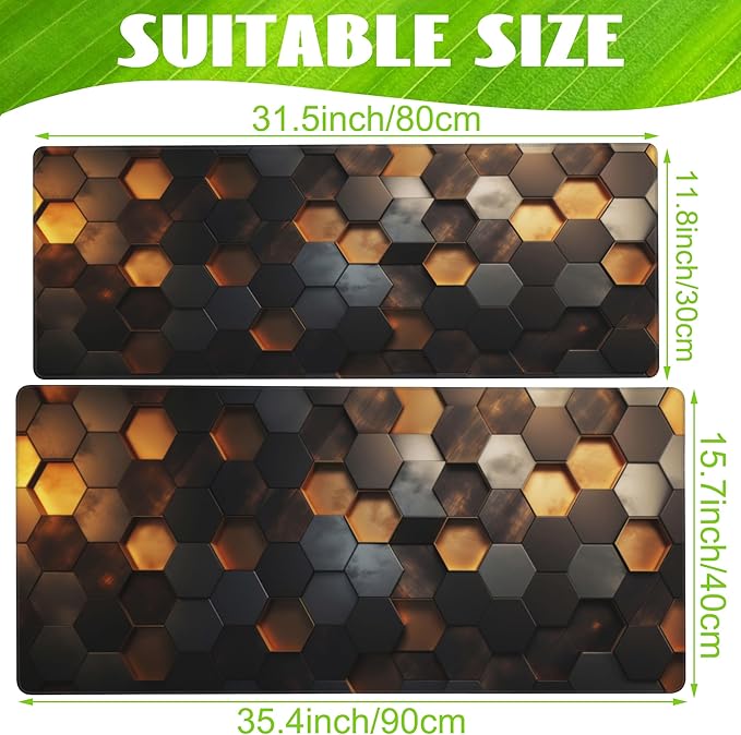 Eflxamz Desk Mat,Golden Honeycomb Technology Desk Pad,Honeycomb Technology Large Gaming Mouse Pad for Desk,Extended Big Computer Keyboard Mouse Pad with Non-Slip Base and Stitched Edge,31.5"x11.8"