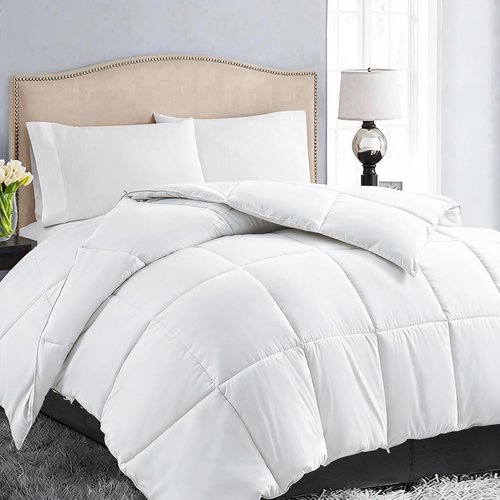 EASELAND Down Alternative Comforter - Cozy Queen Size Quilted Duvet Insert for All Seasons | Pure White 88x88