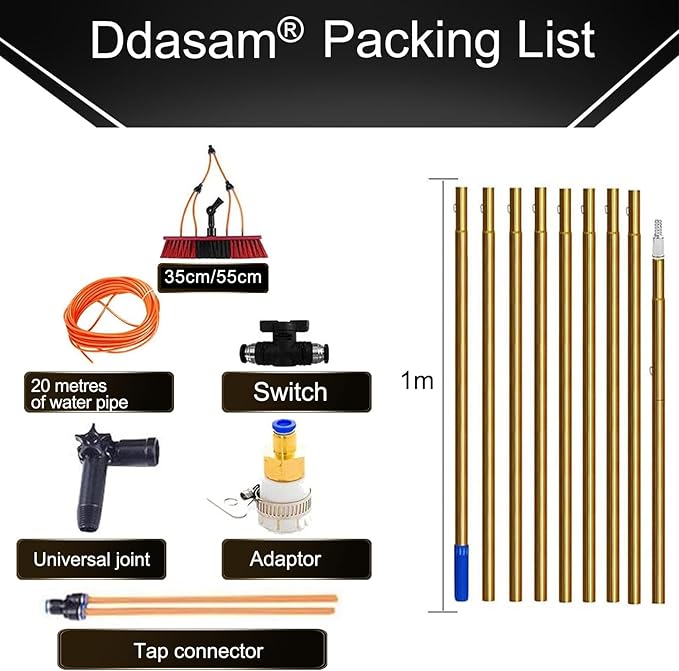 11m/36FT Water Fed Window Cleaning Pole with Hose Professional Cleaning Brush Equipment for Photovoltaic and Solar Panels Conservatory Roof Cleaner