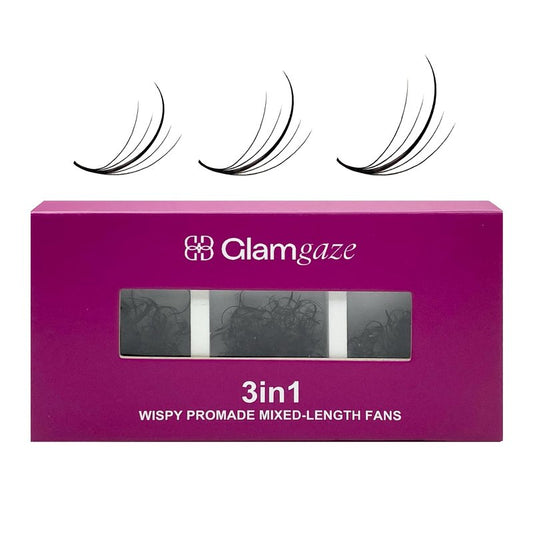 GLAMGAZE 750 Wispy Promade Fans - 5D 7D 9D, C D CC Curl 0.05-0.07mm Thickness Mixed Length - Handmade Wispy Eyelash Extensions Loose Premade Lash Fans Soft Spikes Volume Lash (9D-0.05-CC, 11/12/13)