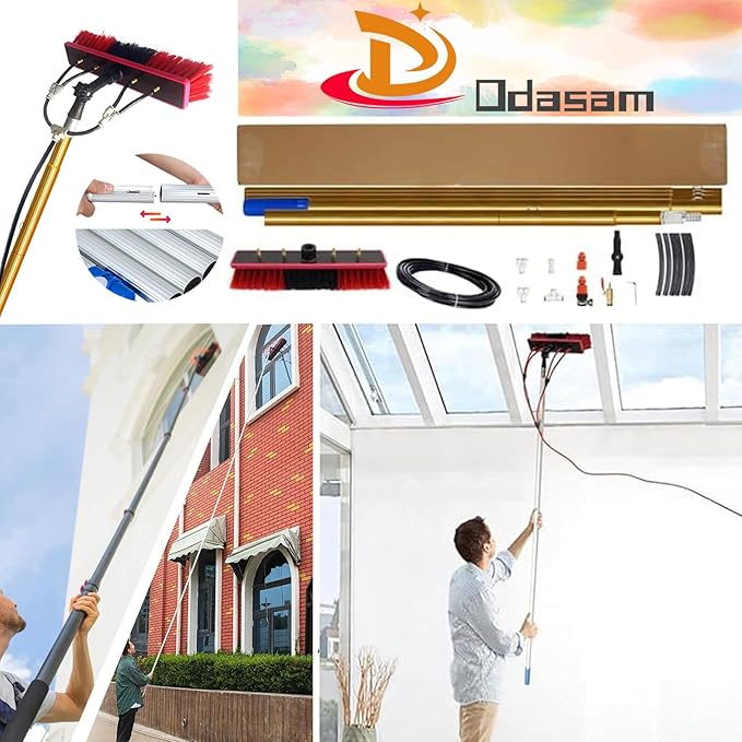36FT Window Cleaning Pole Water/Hose Fed Pole with Cleaning Brush Ideal for Cleaning Photovoltaic and Solar Panels and Conservatory Roofs