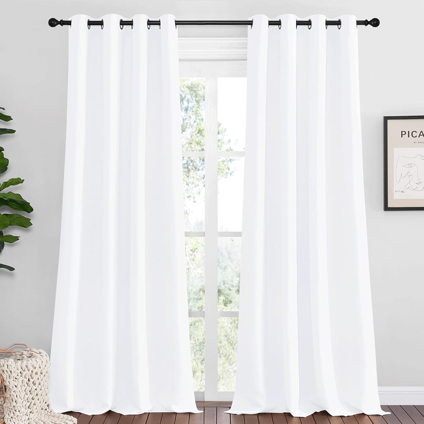 NICETOWN Blackout Curtains - Thermal Insulated Solid Panels for Kids Room | Pure White, 55 x 102 Inch, Set of 2