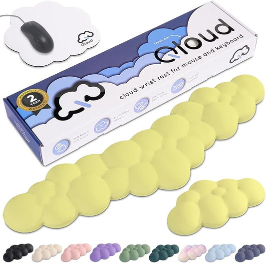Cloud Keyboard Wrist Rest – Create-ables Qloud Cloud Wrist Rest for Computer Keyboard and Mouse, Ergonomic Memory Foam Wrist Pad with Non-Slip Base, Includes Cloud Mouse Pad – Yellow