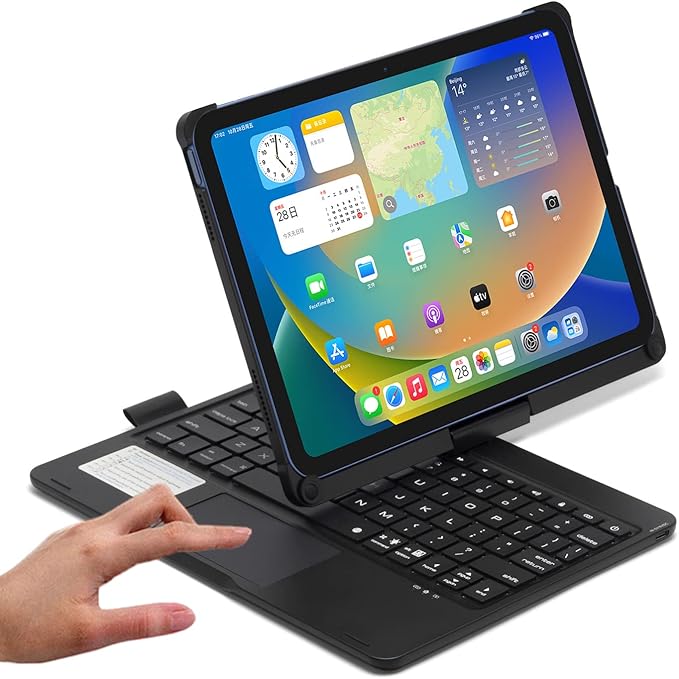 PboyiqiS Keyboard Case for iPad 10.2 9th/8th/7th Gen, Rotating Case for iPad9/iPad8/iPad7 with Backlits Touchpad Keyboard-360° Rotatable Smart Cover with Pencil Holder, Black