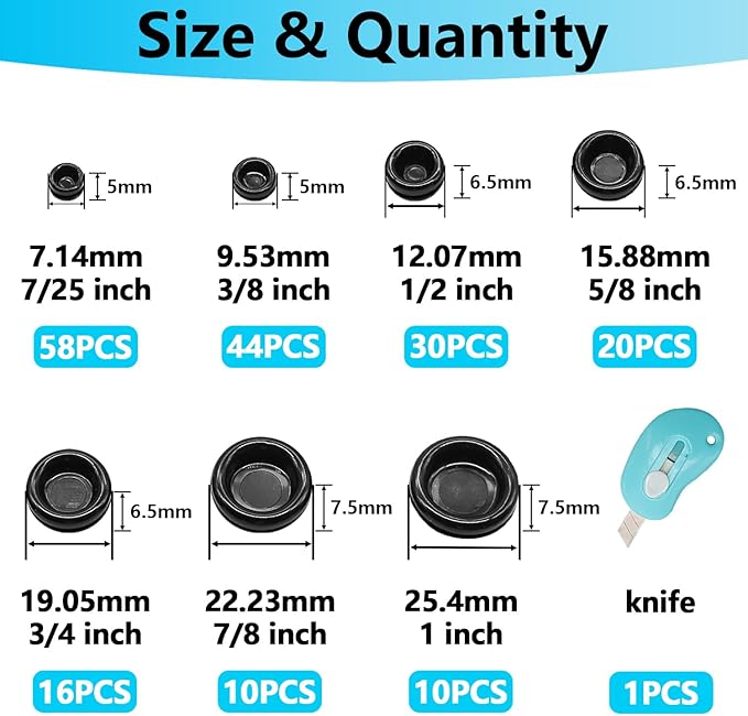 Hmknana Rubber Grommet Kit Closed Firewall Grommet 7 Sizes 7/25" 3/8" 1/2" 5/8" 3/4" 7/8" 1" Rubber Hole Plug Rubber Grommets for Wiring (188Pcs)