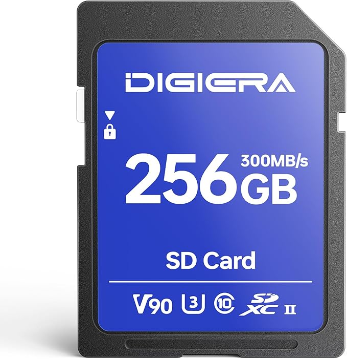 DIGIERA 256GB LSU200 SDXC UHS-II Memory Card - up to 300MB/s, C10, U3, V90, 8K, SD Card for Computers, Digital Cameras, Home Theatre Devices, Car Navigation Systems (1 Pack)