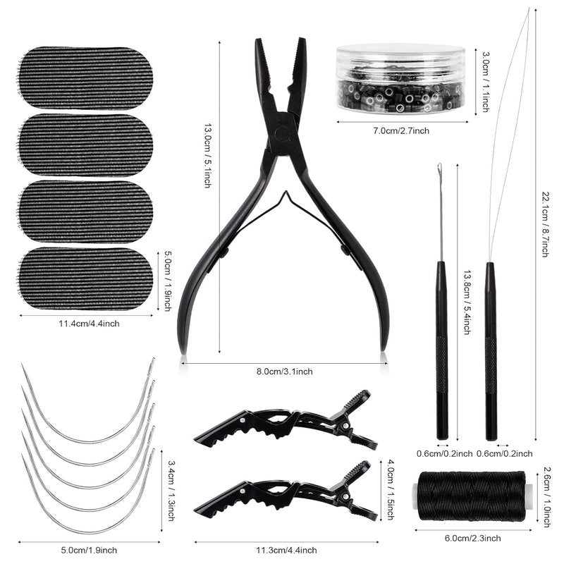 Hair Extension Tool Kit - Silicone Micro Beads, Stainless Steel Plier & Needle Hook for Easy Beading | Perfect for Cosplay & Styling