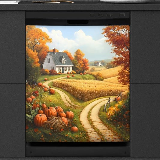 Autumn House Pumpkin Dishwasher Magnet Cover for The Front Magnetic Dishwasher Door Covers Dish Washer Sticker Wrap Home Decorative Appliances Panel Decal Kitchen Decor 23" x 26" (Magnetic)