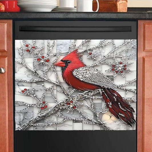 Diamond Branch Cardinal Dishwasher Magnet Cover 23x17 Inch Magnetic Dishwasher Cover Kitchen Decor Refrigerator Magnets Sticker Appliance Protector