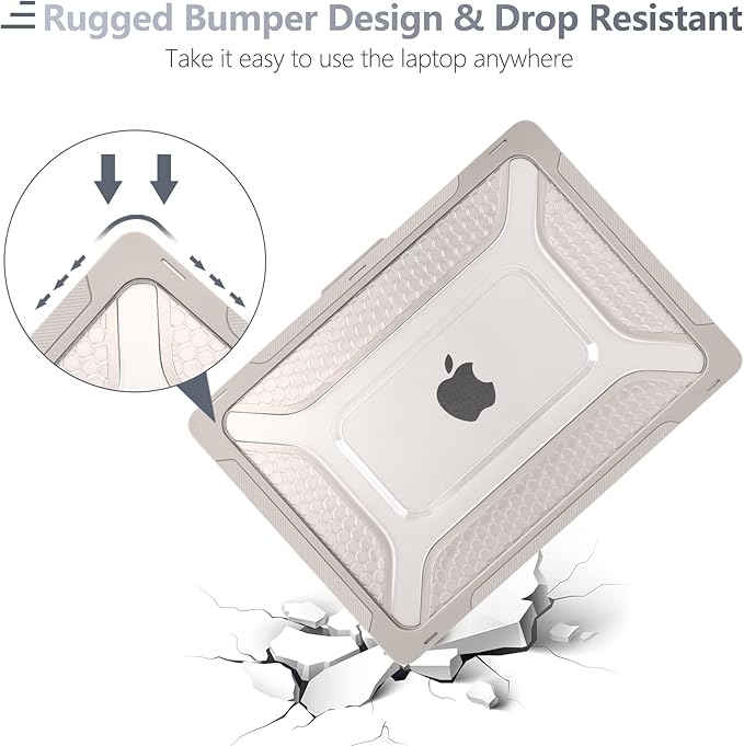 Batianda Extreme Heavy Duty Case for New MacBook Air 13.6 inch 2026 M5 2025 M4 2024 M3 2022 Release - Anti-Slip Rubberized Stand (Holds 25lbs) Honeycomb Exoskeleton Max Cooling & Stability - Rock Gray