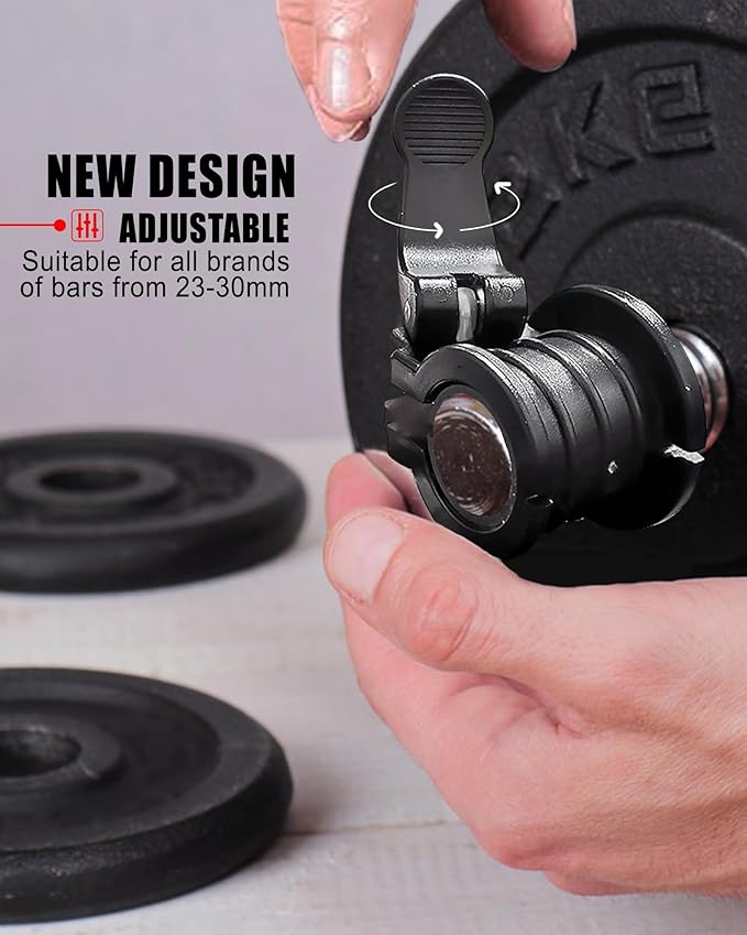 ZY-HUAN Pro Barbell Clips 1 inch Barbell Clamps 0.9-1.18inch Quick Release Weight Clips for Bars Multi-Size Adjustable Olympic Barbell Clamps (Black)