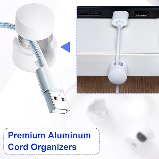 SmallCat 2 Sets Charger Holders for Cords, White Adjustable Cable Anchor Holders, Adhesive Metal Cord Clips, Cable Management Wire Organizers for Desk, Office, Nightstand