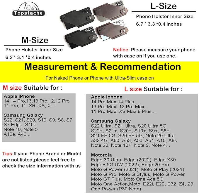 Topstache Belt Clip Leather Cell Phone Holster for iPhone 17/17 Pro/16/16 Pro, Galaxy S25/S24/S23 - Cell Phone Holder for Belt - Magnetic Closure Leather Holster Case Pouch, M,Dark Brown