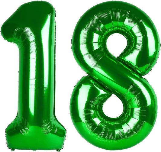 Number 18 Balloons - 40 Inch Dark Green Birthday Decorations for Celebrations & Graduations